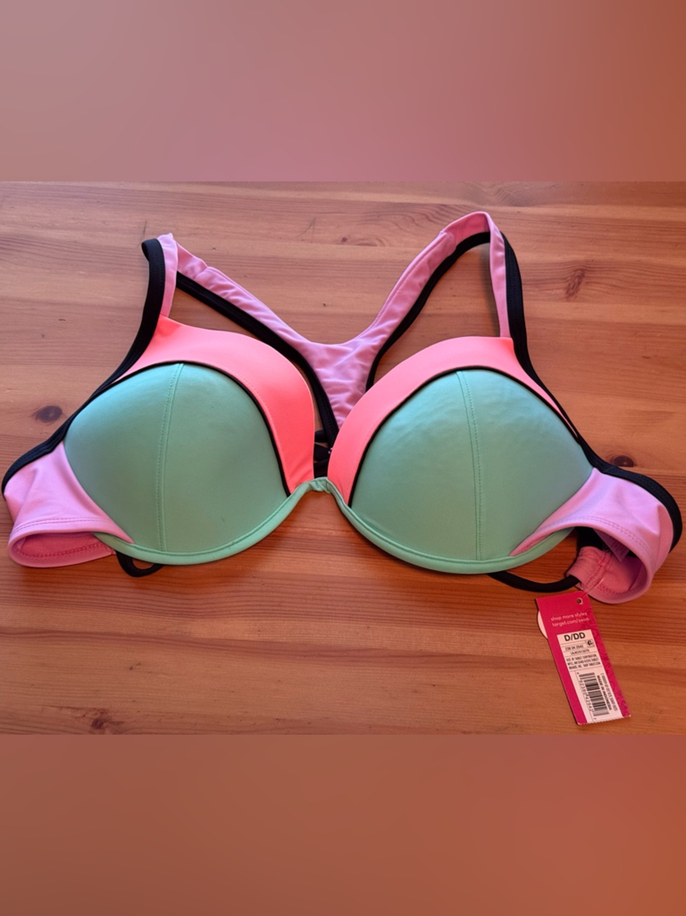 Bikini Top - Target Colorblock Push-Up - Mint Green Pink Coral